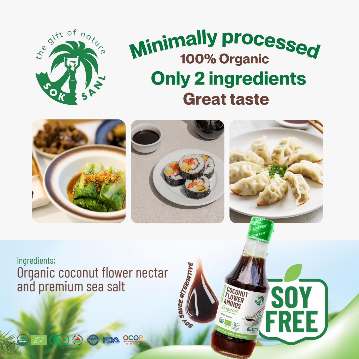 THE GIFT OF NATURE SOK SANL Coconut Aminos all Seasoning Soy Sauce Liquid Coco Aminos Gluten Free and Non-GMO Alternative bbq sauce, oyster sauce