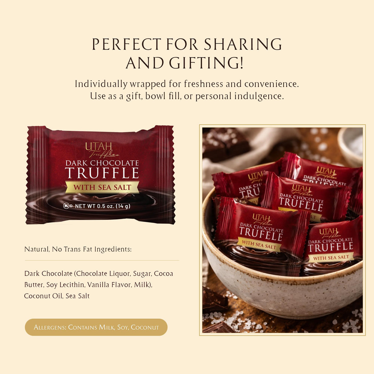 Utah Truffles Sea Salt Dark Chocolate Individually Wrapped Pouch, Naturally Gluten Free, Gourmet Smooth Creamy Natural Truffle, 16 oz (1 Pound (Pack