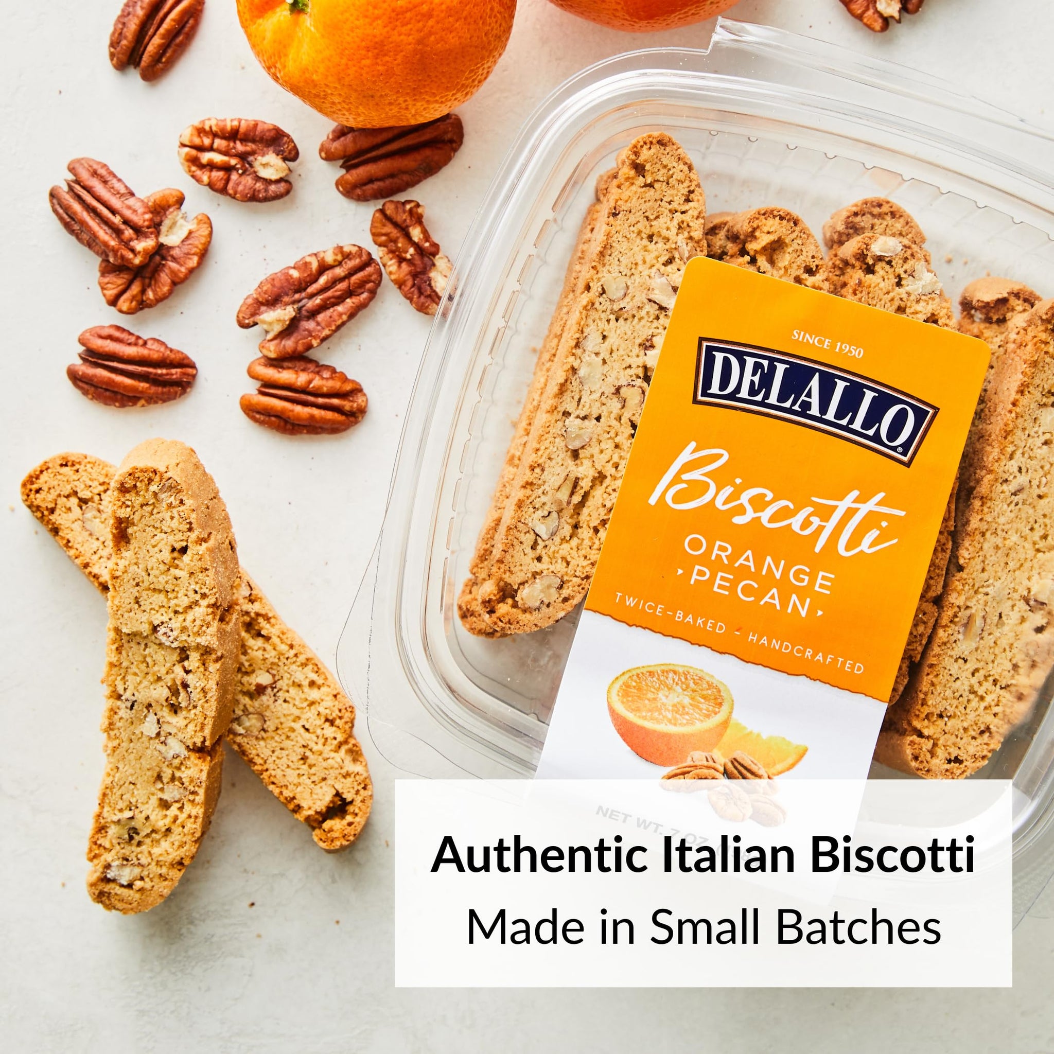 DeLallo Orange Pecan Biscotti Authentic Italian Recipe, Golden Brown Twice Baked Cookies, Kosher, Non-GMO, All Natural Italian Biscuits Made in Small