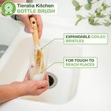 Tieralia Bamboo Dish Brush Gift Set - 5-Piece Kitchen Cleaning Set with Bottle Brush, Round Scrub Brush, Palm Brush & 2 Plant-Based Sponges | Wooden