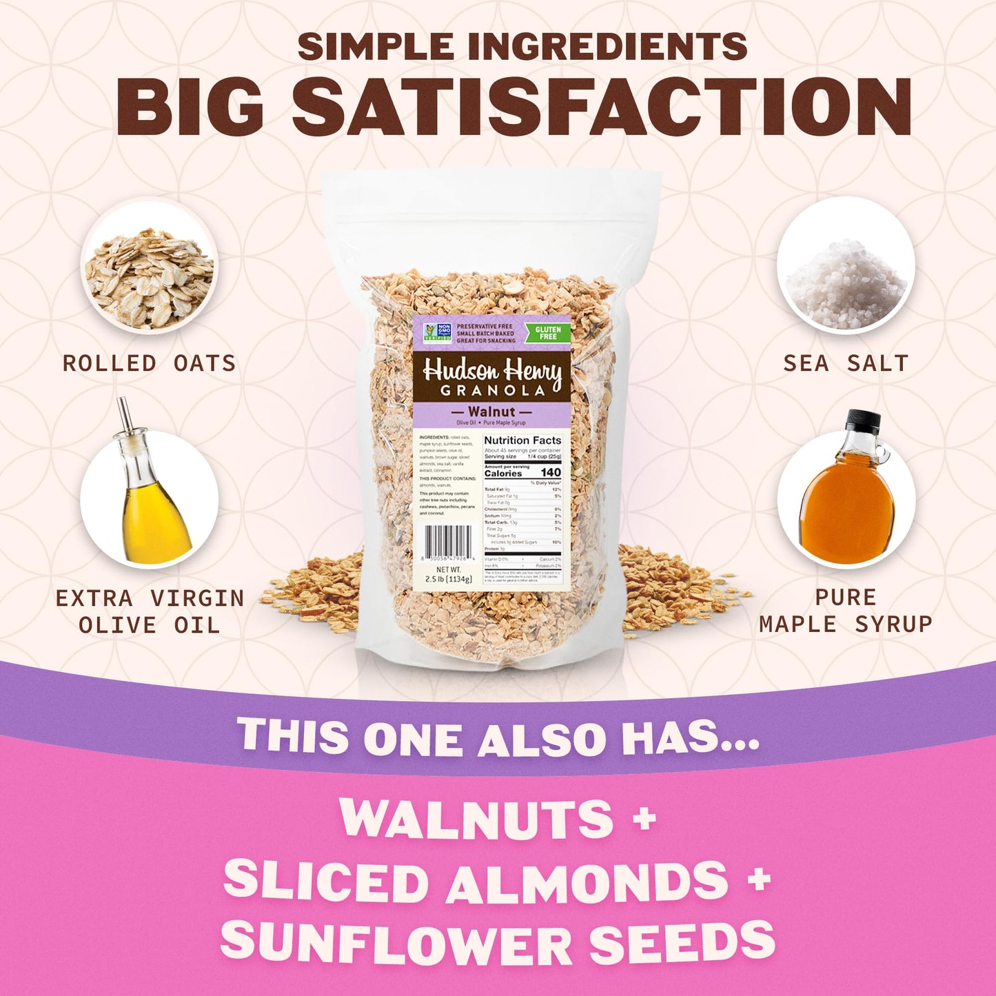 Hudson Henry Maple Walnut Granola | Gluten Free Granola with Nuts and Seeds | Vegan, Non-GMO & Small Batch Baked with Pure Maple Syrup & Extra Virgin