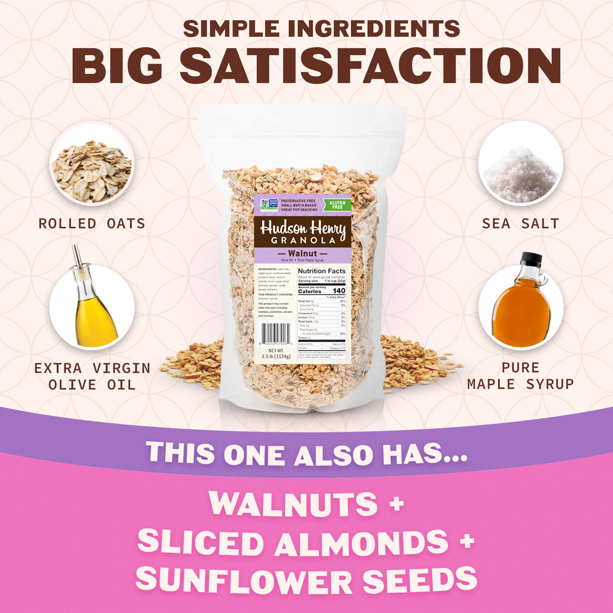 Hudson Henry Maple Walnut Granola | Gluten Free Granola with Nuts and Seeds | Vegan, Non-GMO & Small Batch Baked with Pure Maple Syrup & Extra Virgin