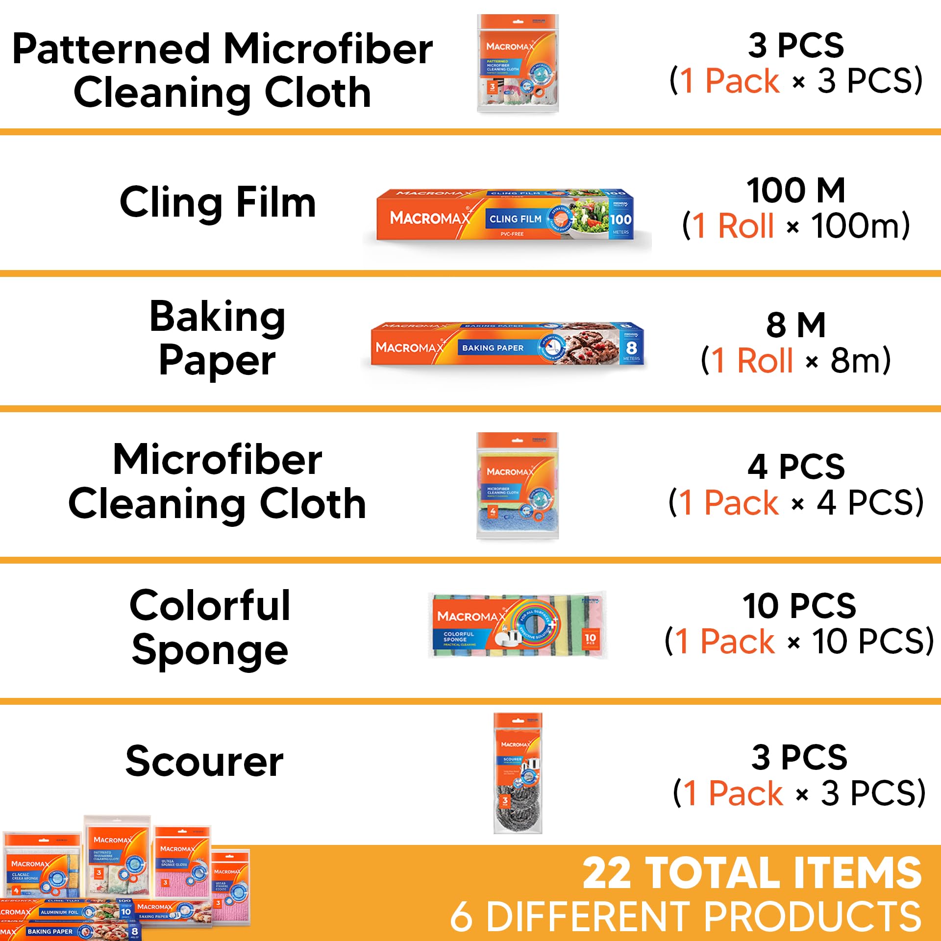 Kitchen Cleaning Kit with Sponges Cloths Scourers Cling Film Baking Paper Household Supplies Set