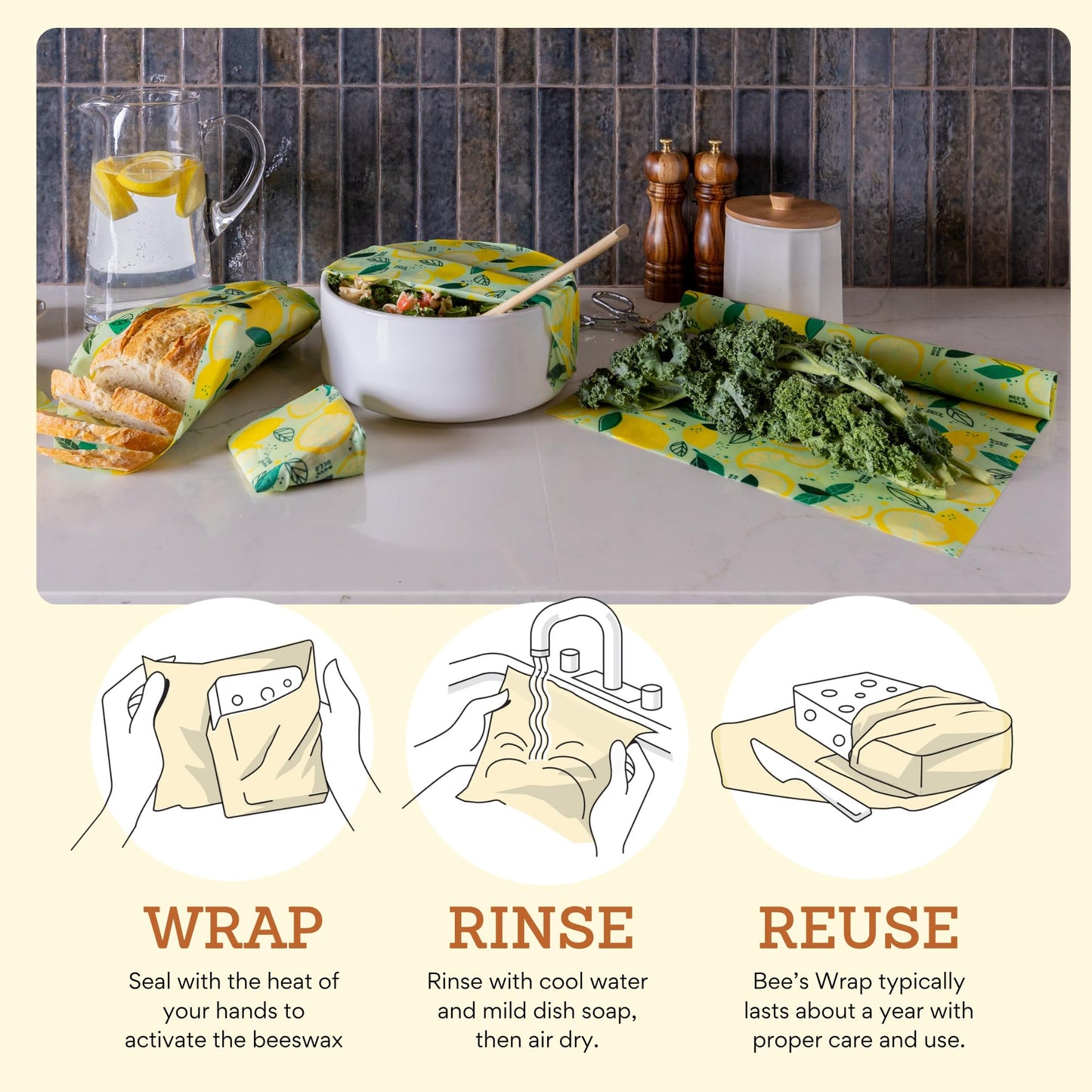 Bee's Wrap - Limited Edition - Beeswax Wraps for Food - Cut to Size 14x52" Beeswax Wrap Roll - Plastic Free Made in USA Reusable Natural Food Wrap