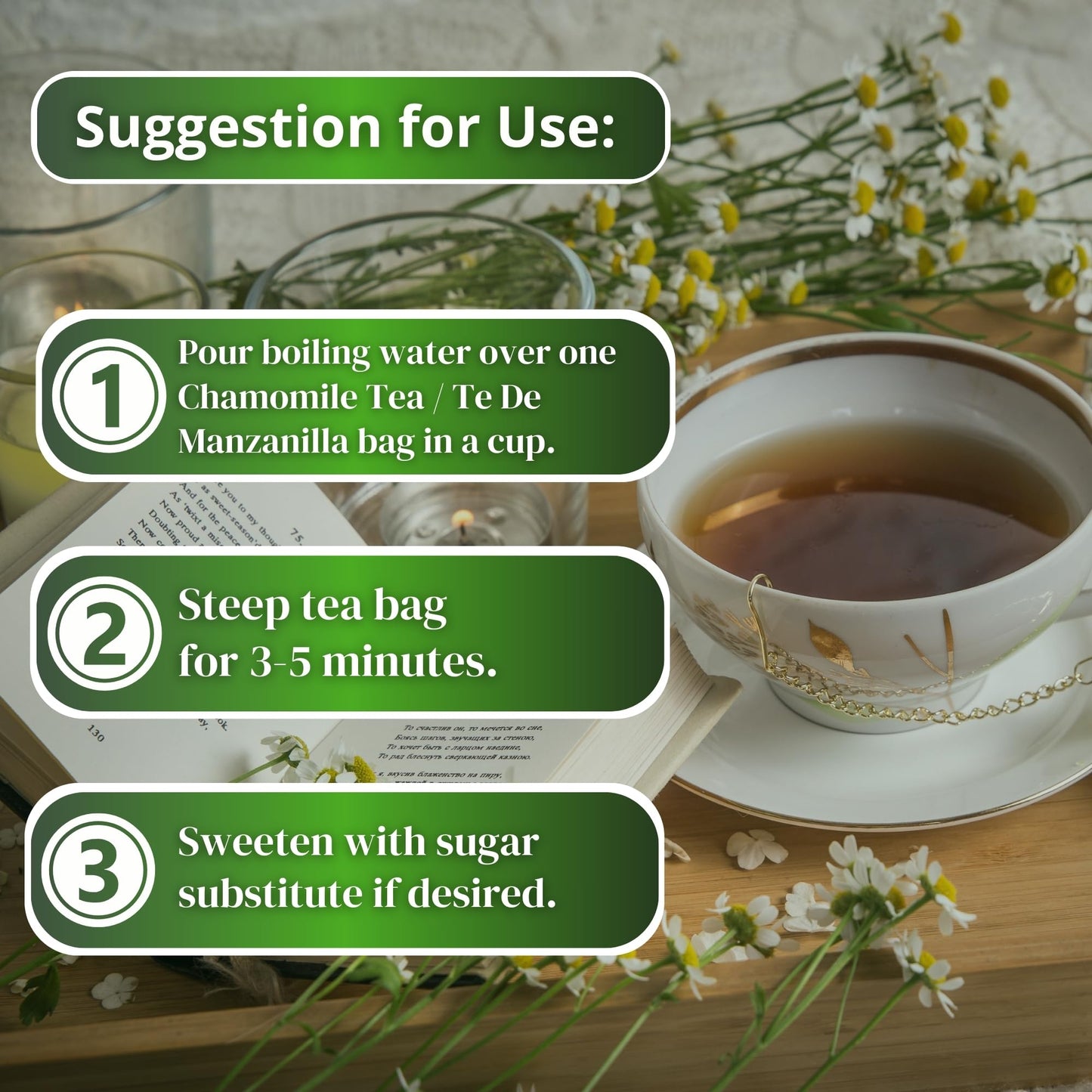Chamomile Tea 25 Herbal Teabags of Te De Manzanilla Natural Dried Camomile Tea from Peru by Hanan
