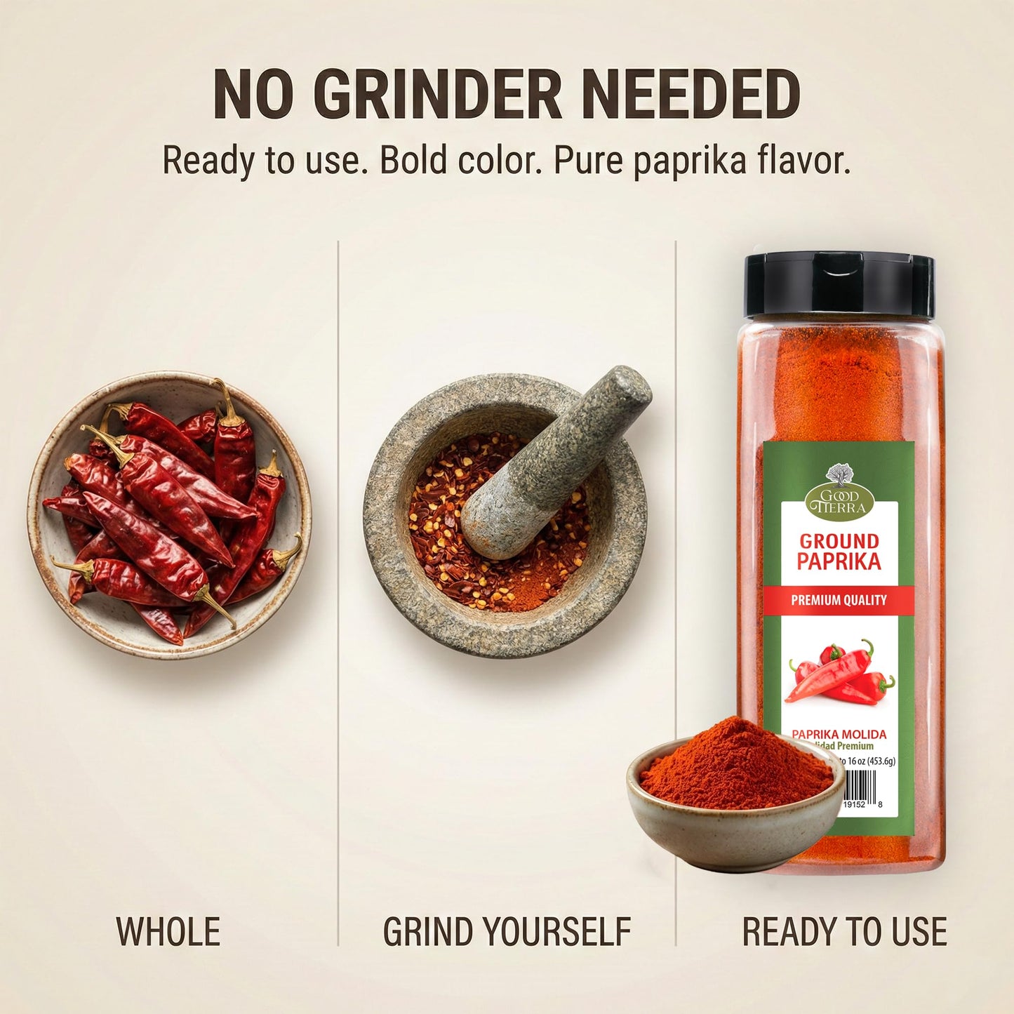 Good Tierra Ground Paprika Powder 16 oz - Sweet & Hot Paprika Spice for Cooking, Spices and Seasonings, Bulk Culinary Pepper