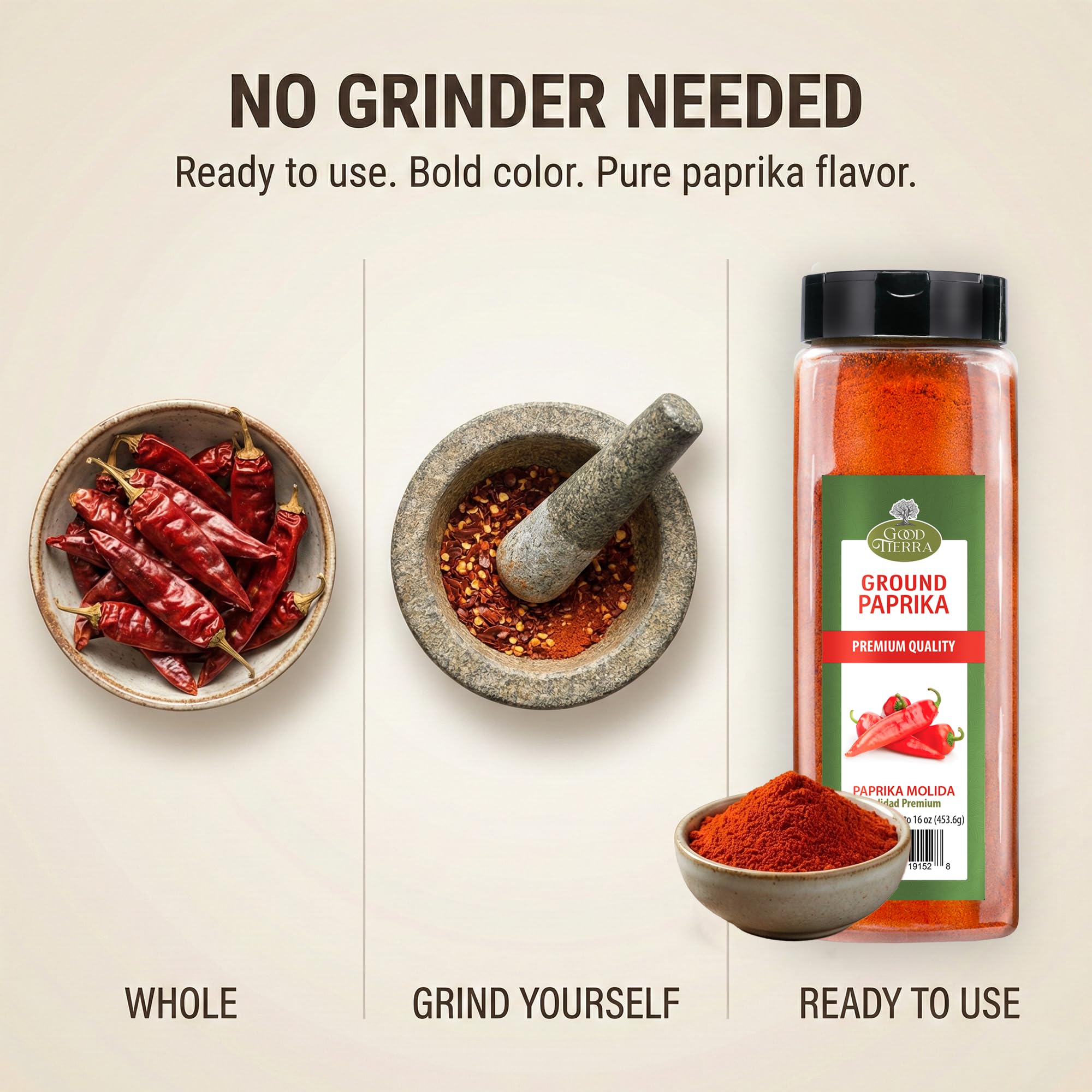 Good Tierra Ground Paprika Powder 16 oz - Sweet & Hot Paprika Spice for Cooking, Spices and Seasonings, Bulk Culinary Pepper