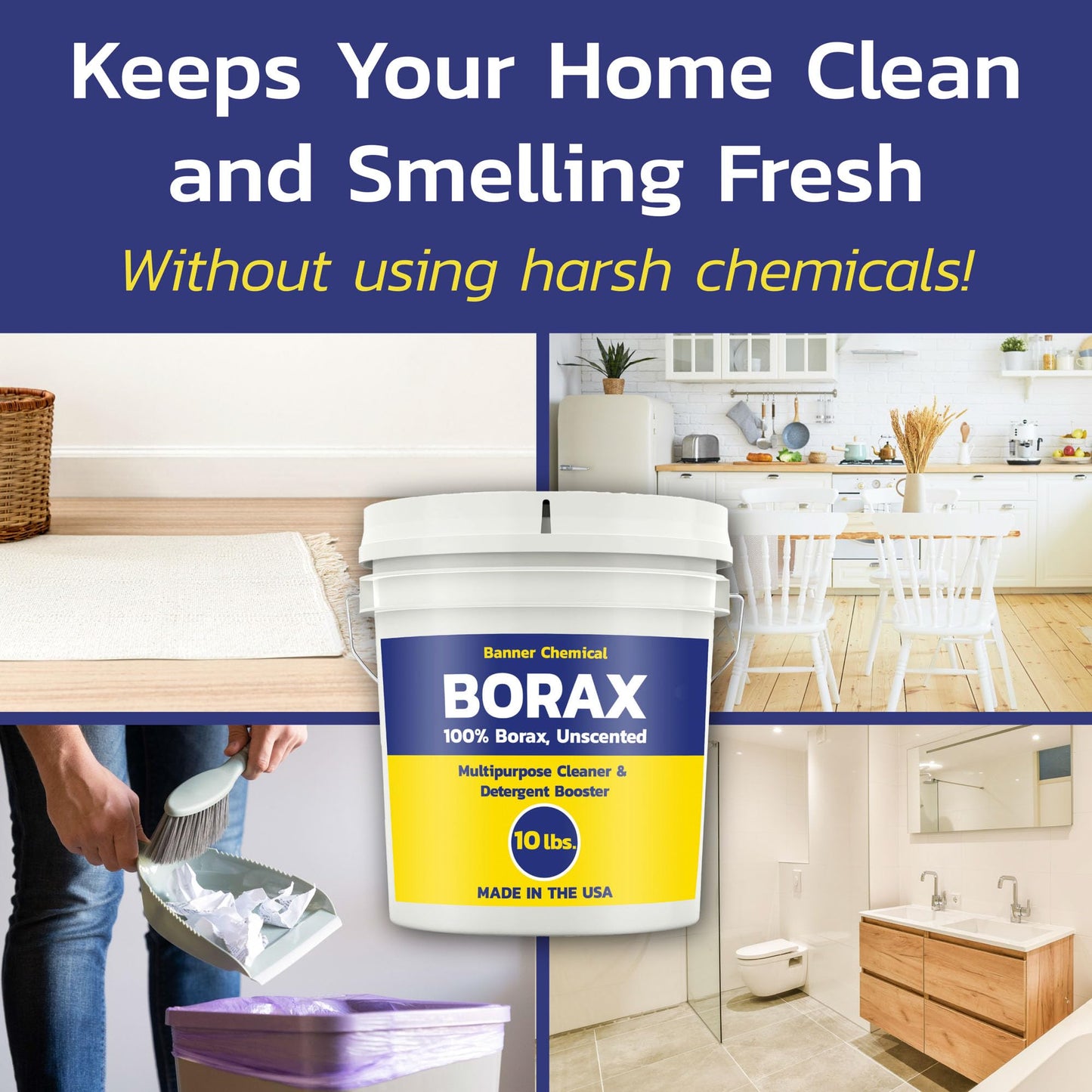 Banner Chemical Raw Borax (10 lbs) - 100% Pure, Unscented, Multi-Purpose Cleaner & Detergent Booster - Natural Household Cleaner and Stain Remover