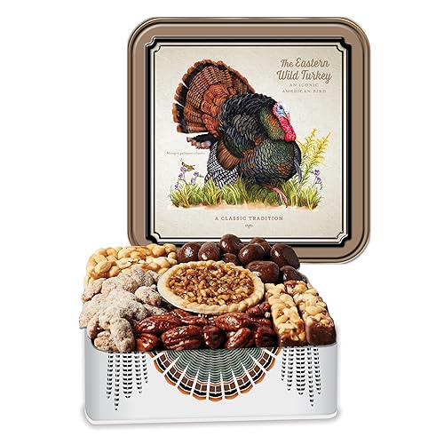 PRIESTER'S | Wild Turkey Gift Tin | Gorgeous Original Artwork + Gourmet Southern Pecan Treats | Unique & Delicious Gift | 7.75 x 7.75 x 2in