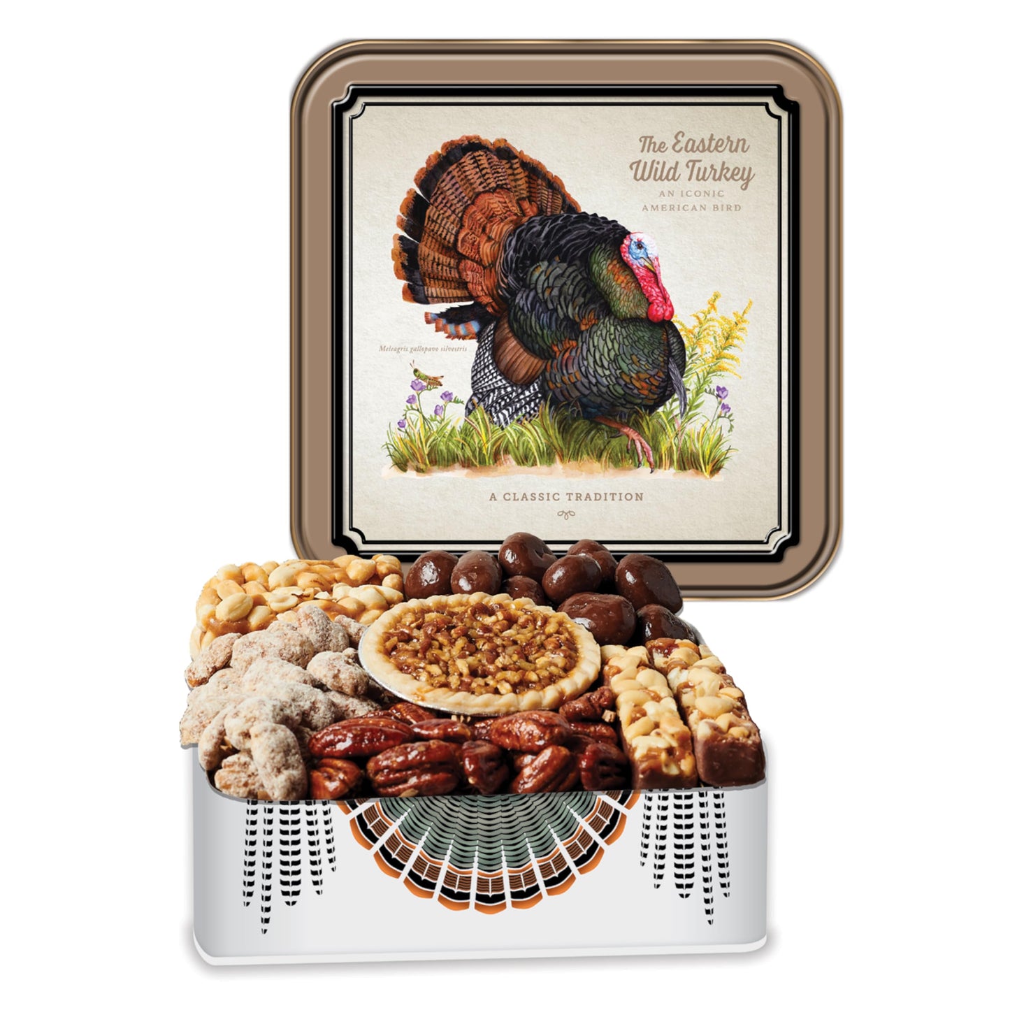 PRIESTER'S | Wild Turkey Gift Tin | Gorgeous Original Artwork + Gourmet Southern Pecan Treats | Unique & Delicious Gift | 7.75 x 7.75 x 2in