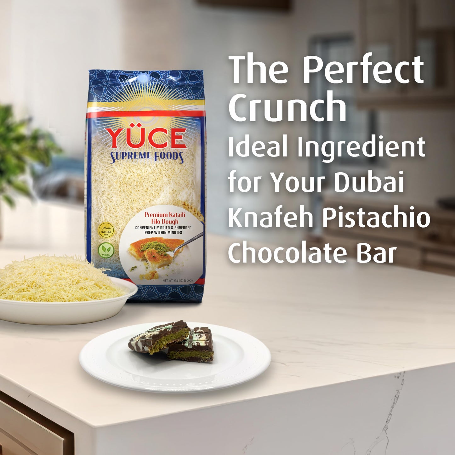 YÜCE Supreme Foods Kataifi Shredded Fillo Dough 500g (17.6 oz), Ingredient For the Viral Dubai Chocolate Bar Pistachio, Dried & Shredded Kataifi Filo