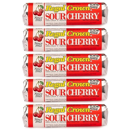 Regal Crown Roll Sour Cherry, 1.01 Ounce (Pack of 5), Sour Candy, The Hampton Candy Company