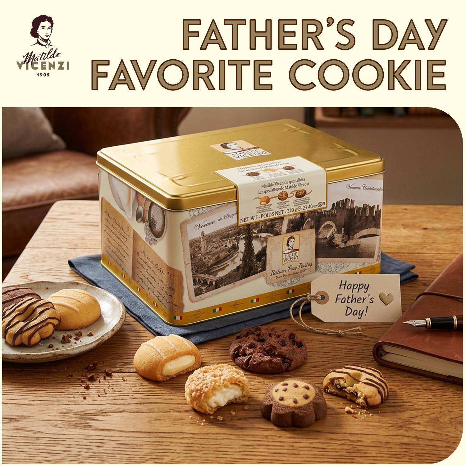 Matilde Vicenzi Verona Cookie Tin - Gourmet Italian Cookies Assortment in Individually Wrapped Trays - Pastries & Bakery Dessert for Dads & Teachers