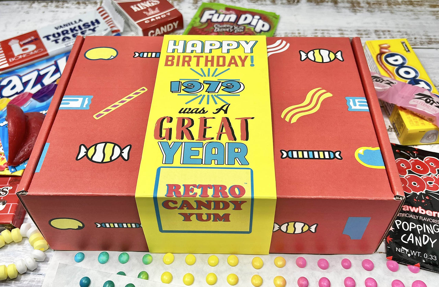 RETRO CANDY YUM ~ 1979 47th Birthday Ideas - Gift Box of Nostalgic Candy Assortment from Childhood - Birthday Gifts for 47 Year Old Men and Women Born