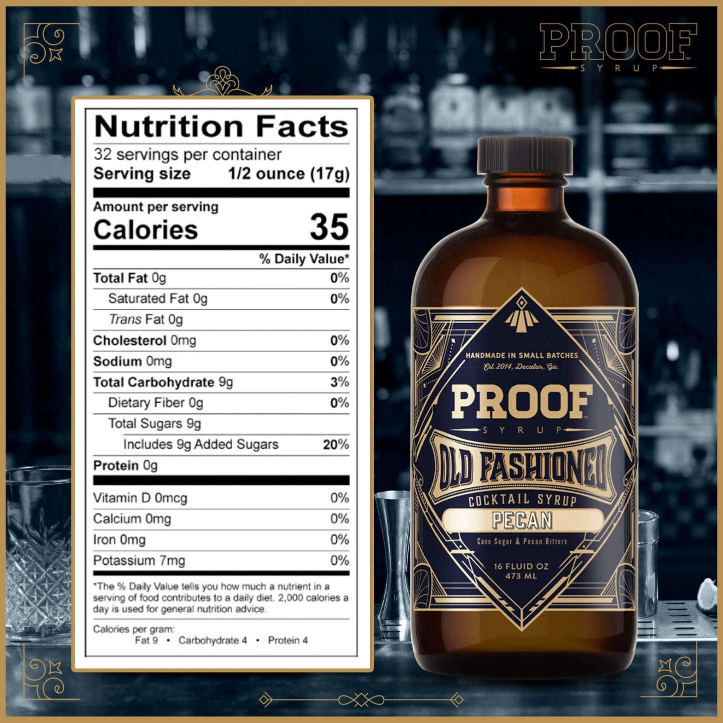Proof Syrup Old Fashioned Cocktail Mix - Made with Real Bitters & Cane Sugar - Pecan Flavor - Fast, Easy, Delicious, Handcrafted Cocktail Syrup - 16oz