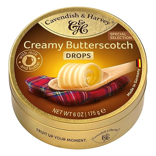 Cavendish & Harvey | Creamy Butterscotch Hard Candy Drops | 6 Ounce Tin
