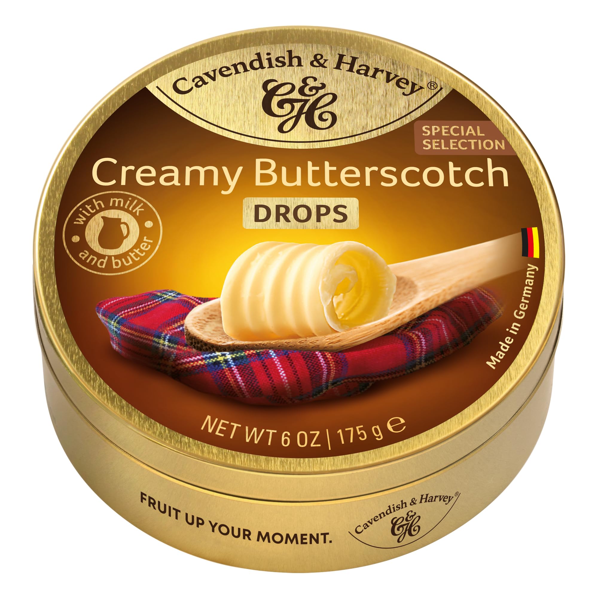 Cavendish & Harvey | Creamy Butterscotch Hard Candy Drops | 6 Ounce Tin