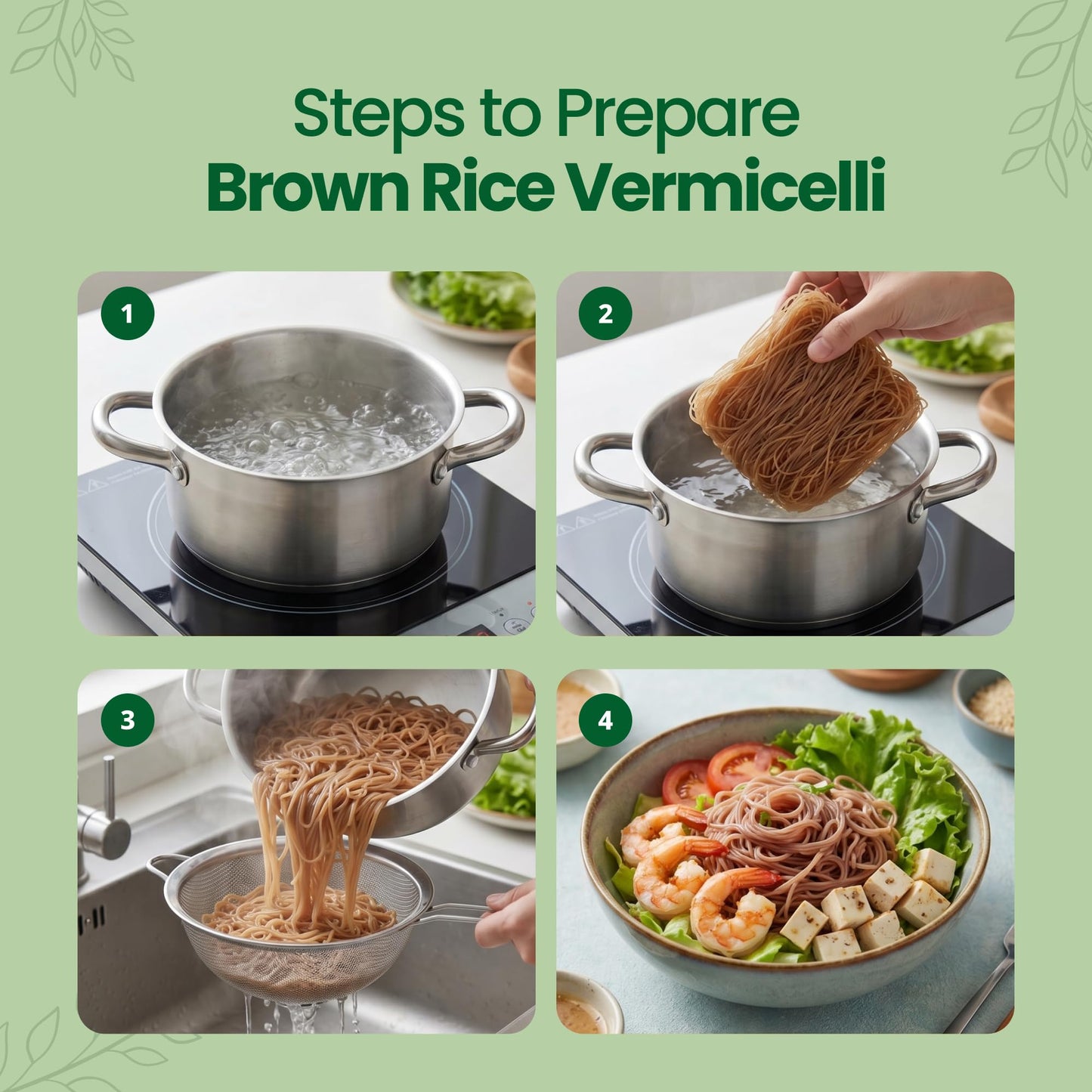 Gate to Nature Brown Rice Vermicelli, Gluten-Free Brown Noodles, Vegan 8.8oz, Natural Freshly Made Product like our Green Tea, Brown Rice Paper