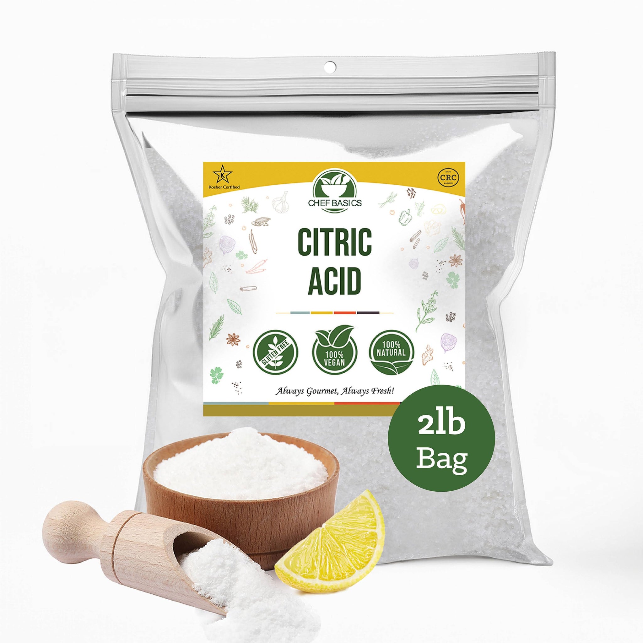 Chef Basics Citric Acid Powder, Citric Acid, Food Grade Citric Acid Crystals, Sour Salt, Premium Kitchen Essentials, 2lb. Citric Acid Bulk Bag
