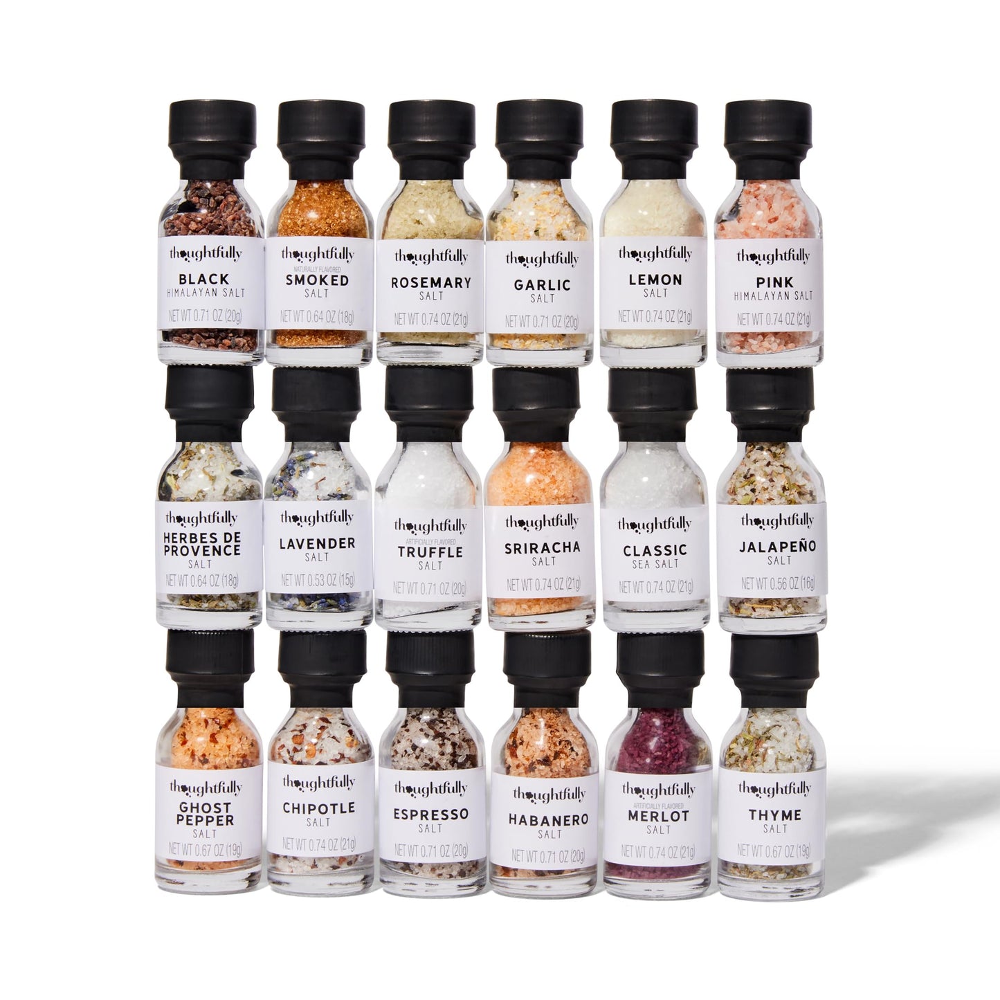 Thoughtfully Gourmet, Gourmet Salt Sampler Collection Gift Set, Vegan and Vegetarian, Uniquely Flavored Seasoning Salts Including Smoked, Truffle