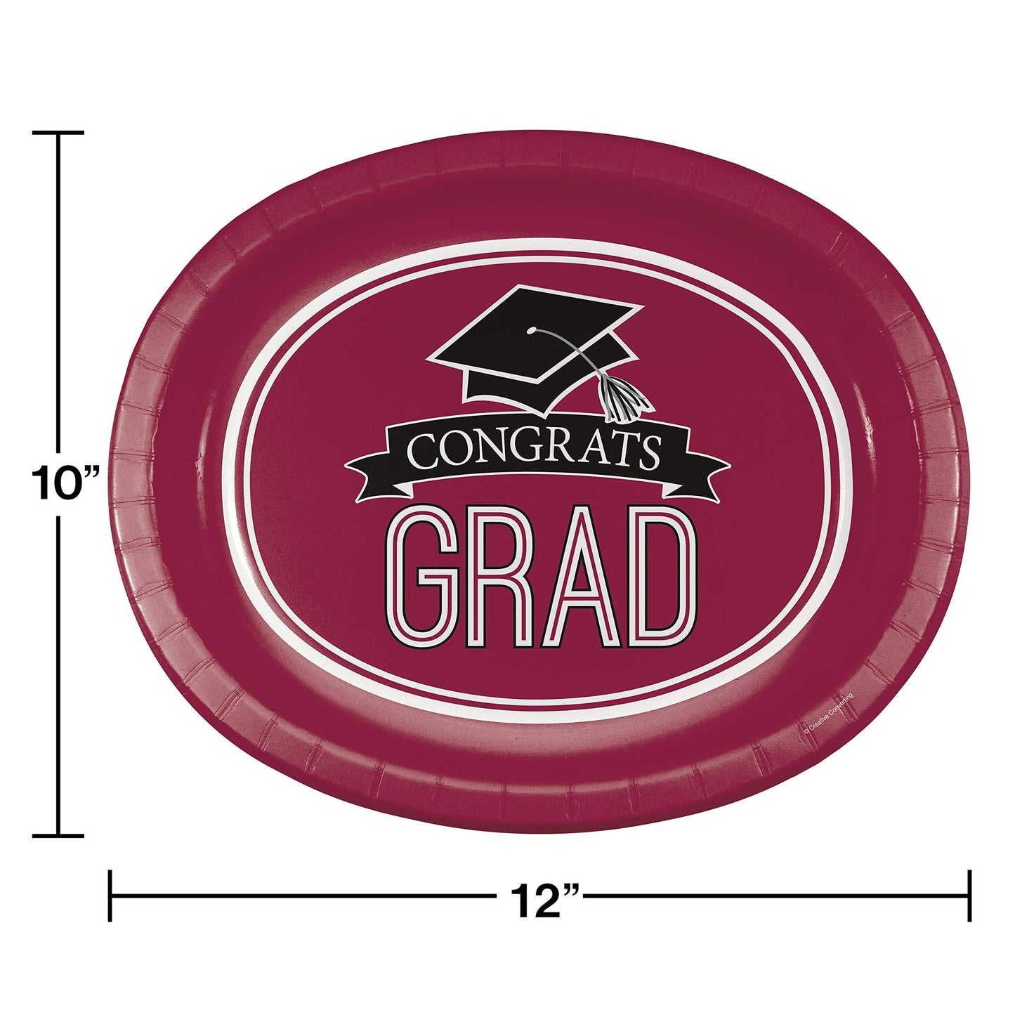 Creative Converting 8 Count School Spirit Oval Paper Platters for Graduation Party, Burgundy