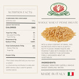 Rustichella d'Abruzzo Whole Wheat Penne Rigate Pasta, Stone-Ground Durum Semolina, High Bran Content, Nutty Flavor, Perfect for Rich Sauces & Baked