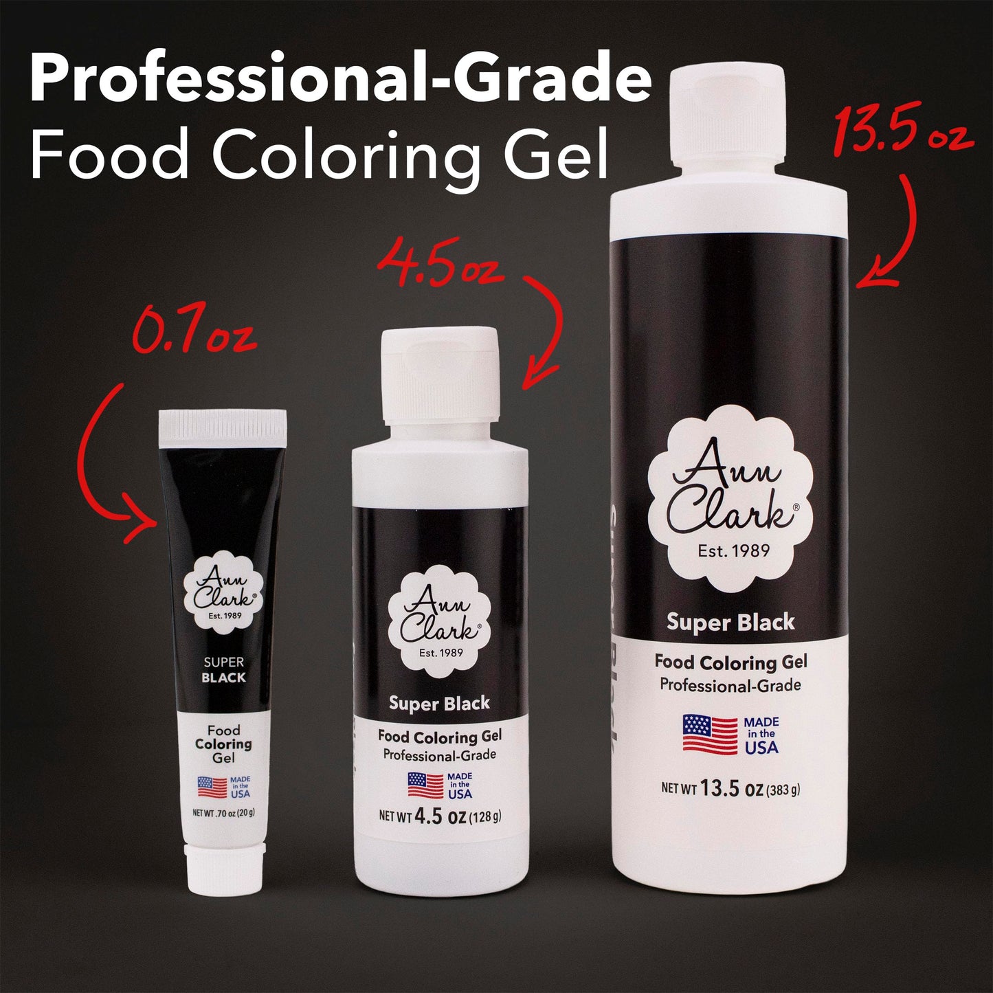 Ann Clark Super Black Food Coloring Gel Extra Large 13.5 oz Bottle Made in USA