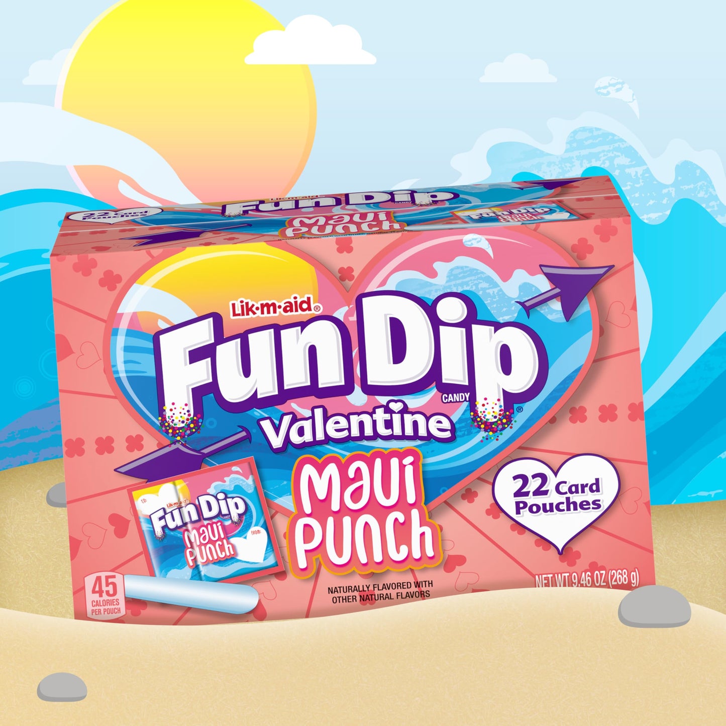 Lik-M-Aid Fun Dip Valentines Day Candy Friendship Exchange Maui Punch, 10.32 oz, 24 Pouches