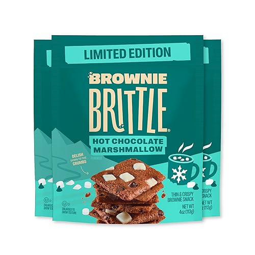 Brownie Brittle - Hot Chocolate Marshmallow Thin and Crispy Sweet Snacks (Pack of 3, 4 oz), Rich Gourmet Brownie Bites Dessert