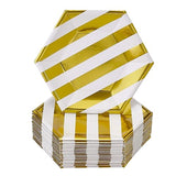 SILVER SPOONS DISPOSABLE SIDE PLATES | 24 pc | made of Heavyweight Paper Materials | Stripe - Gold | 7.5"