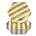 SILVER SPOONS DISPOSABLE SIDE PLATES | 24 pc | made of Heavyweight Paper Materials | Stripe - Gold | 7.5"