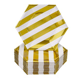 SILVER SPOONS DISPOSABLE SIDE PLATES | 24 pc | made of Heavyweight Paper Materials | Stripe - Gold | 7.5"