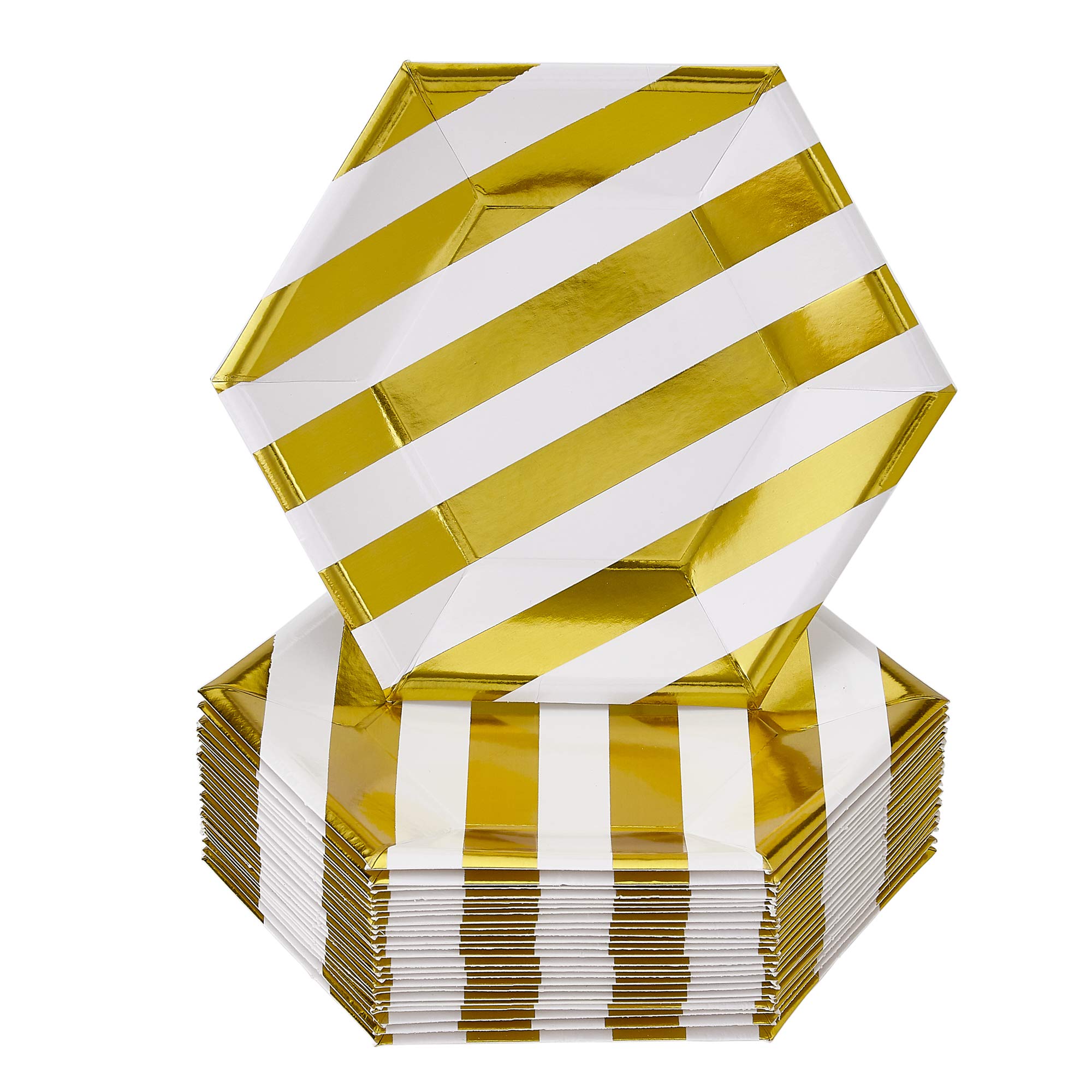SILVER SPOONS DISPOSABLE SIDE PLATES | 24 pc | made of Heavyweight Paper Materials | Stripe - Gold | 7.5"