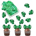 48pcs Edible Tropical Turtle Leaves Cupcake toppers, Palm Leaf Cake Topper, Edible Wafer Paper Leaf Cake Decoration for Hawaii Aloha Jungle Summer