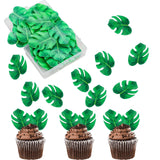 48pcs Edible Tropical Turtle Leaves Cupcake toppers, Palm Leaf Cake Topper, Edible Wafer Paper Leaf Cake Decoration for Hawaii Aloha Jungle Summer