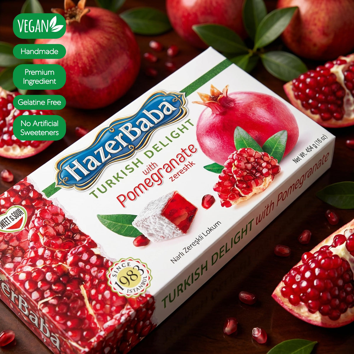 HazerBaba Turkish Delight Candy, Pomegranate & Zereshk, 16oz (Pack of 1)