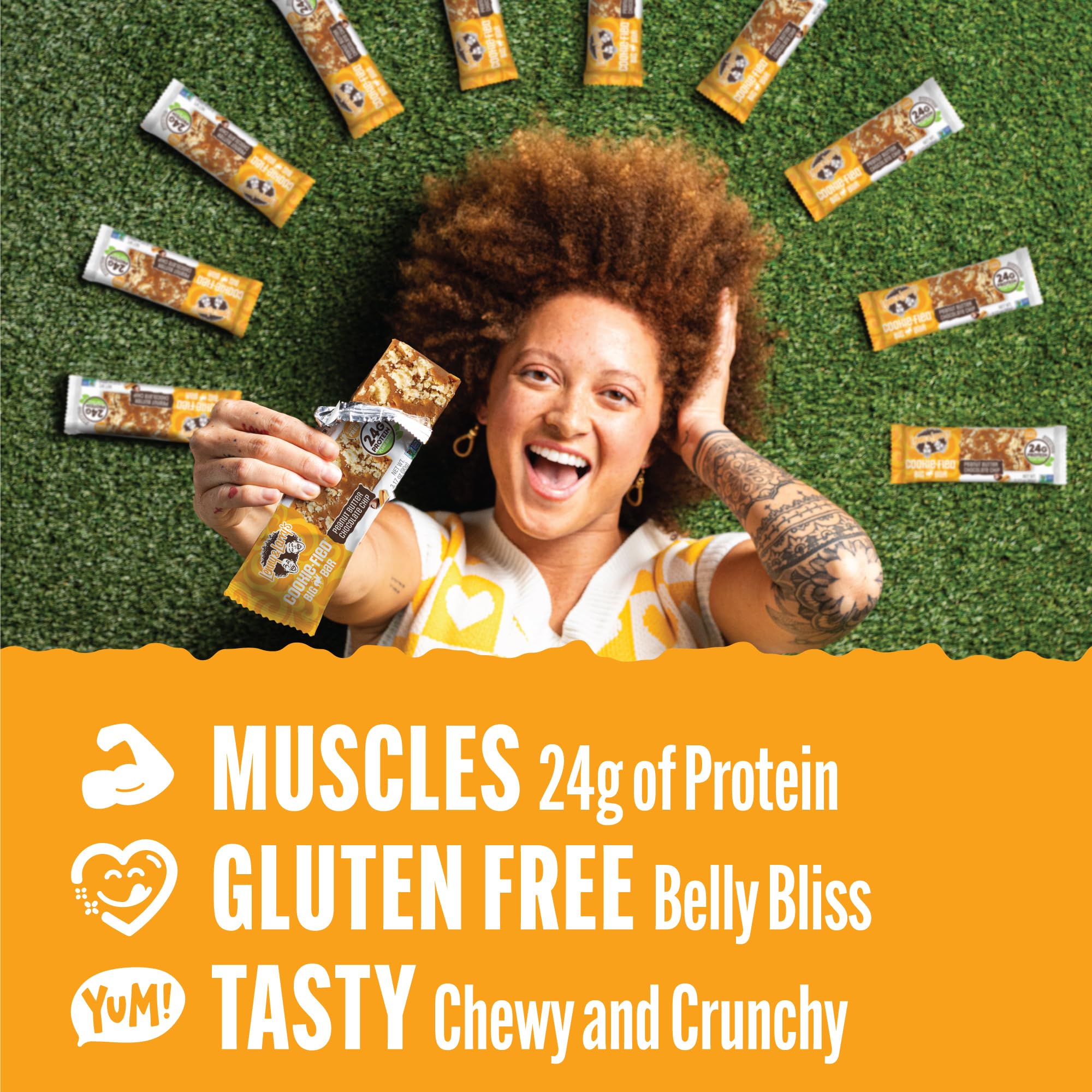 Lenny & Larry's Cookie-fied BIG BAR - Peanut Butter Chocolate Chip Vegan Protein Bars 12x90g - Healthy Snacks, 24g Plant Protein & 10g Prebiotic Fiber