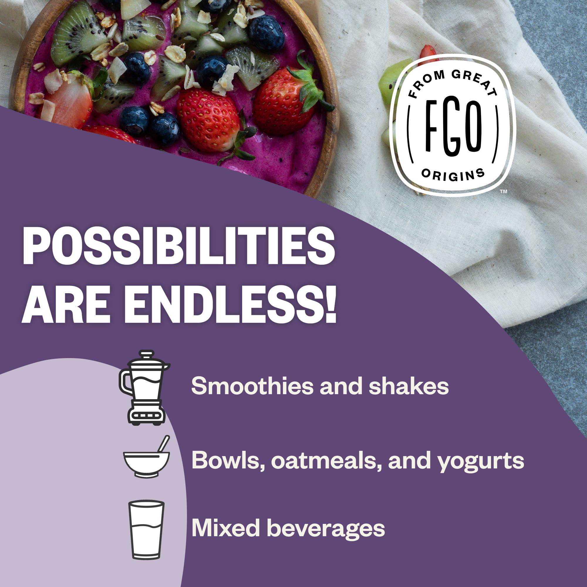 FGO Organic Acai Powder, 1 Pound / 16oz Bulk Resealable Pouch, Freeze Dried Superfood Berry from Brazil, No Sugar & Additives,Great for Drinks