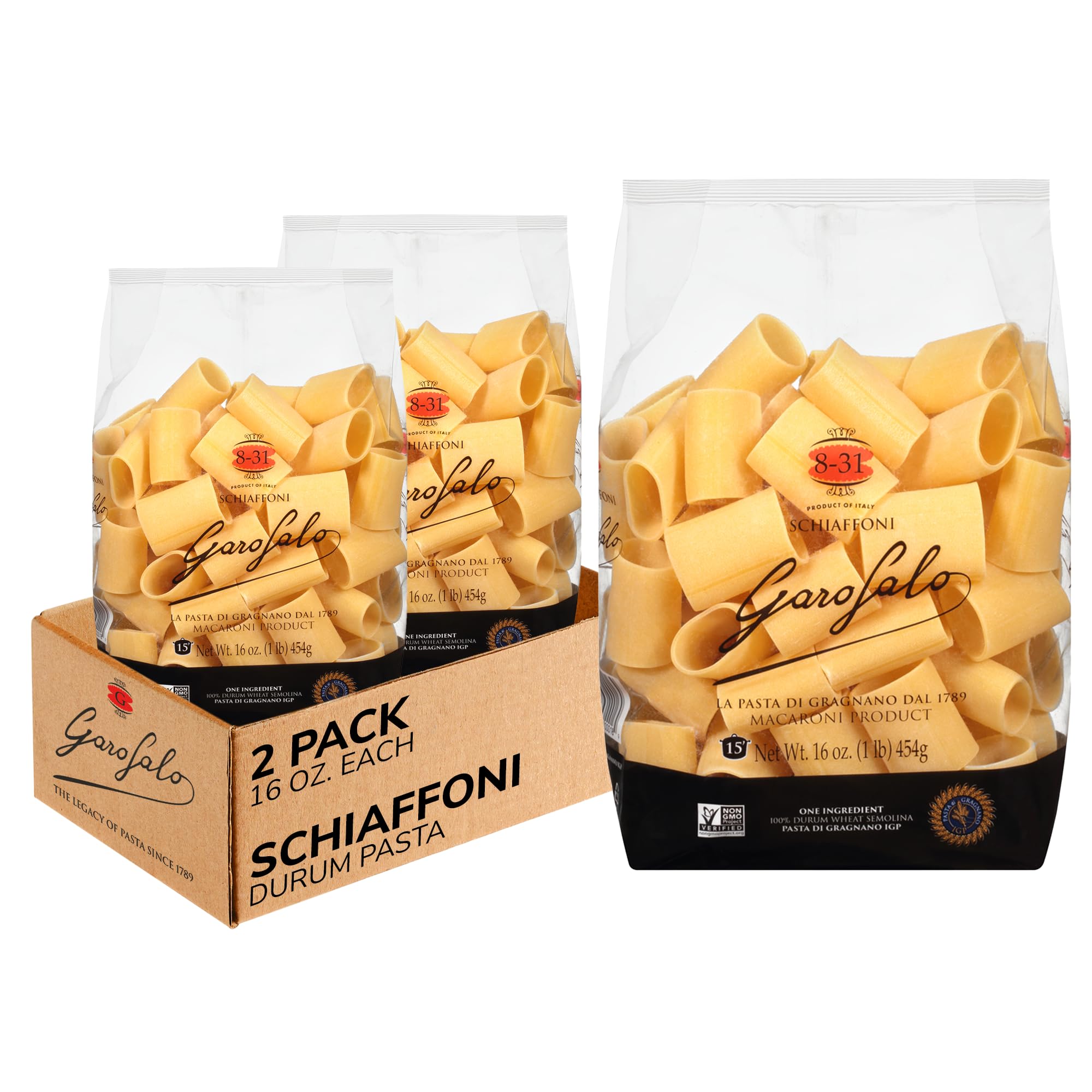 Garofalo - Premium Durum Wheat Semolina Schiaffoni Pasta, Italian Made, Bronze-Drawn, Al-Dente, One-Ingredient Pasta (2 pack)