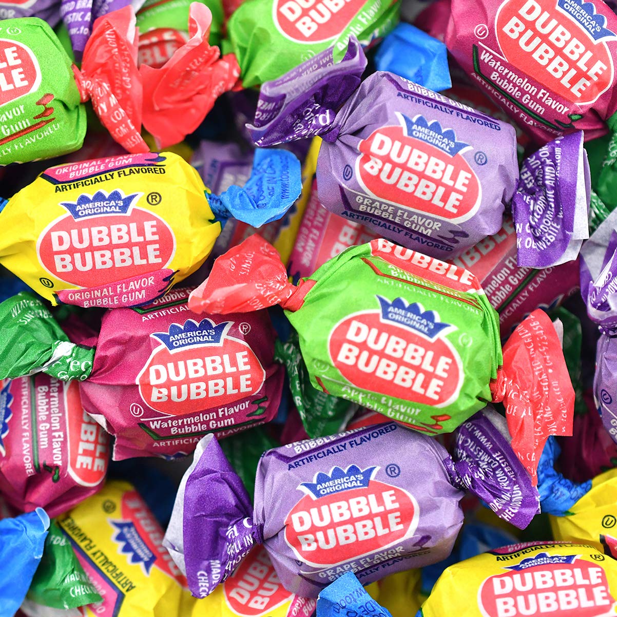 Tootsie Roll Dubble Bubble Gum - 300 Count Resealable Tub of Individually Wrapped Fruit and Bubble Gum - Original, Watermelon, Apple and Grape Flavors