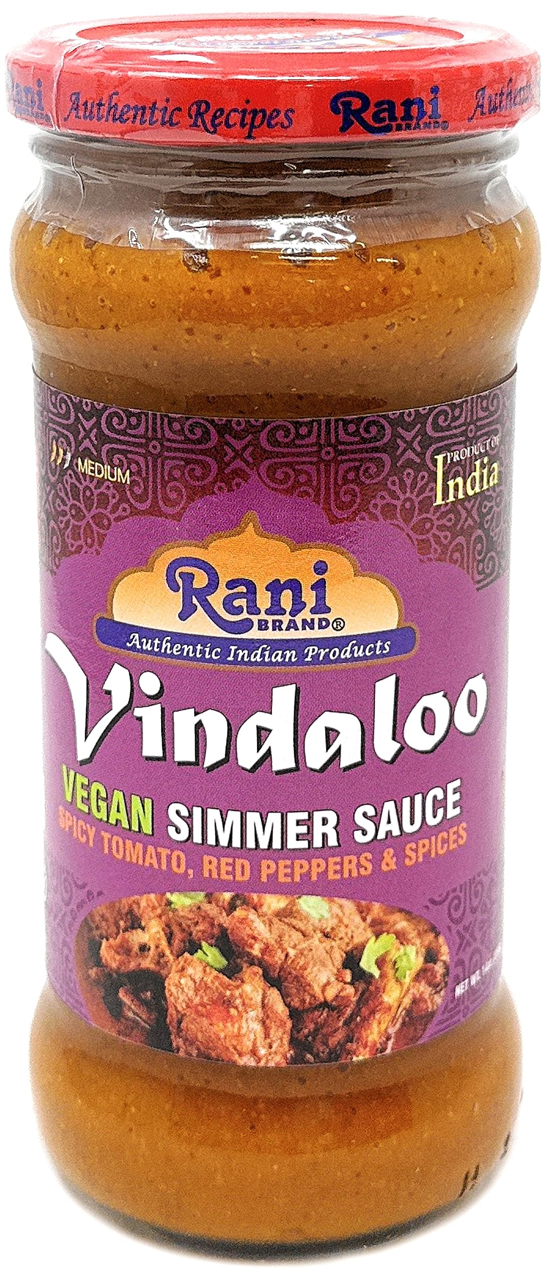 Rani Vindaloo Curry Vegan Simmer Sauce (Spicy Tomato, Red Peppers & Spices) 14oz (400g) Glass Jar, Pack of 5 +1 FREE ~ Easy to Use | Vegan | No Colors