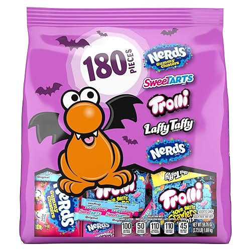 Halloween Candy Core Winners Trick-or-Treat Variety Bag, Nerds Gummy Clusters, Sweetarts, Trolli, Laffy Taffy, and Nerds Original, 180 Pieces, 59.76
