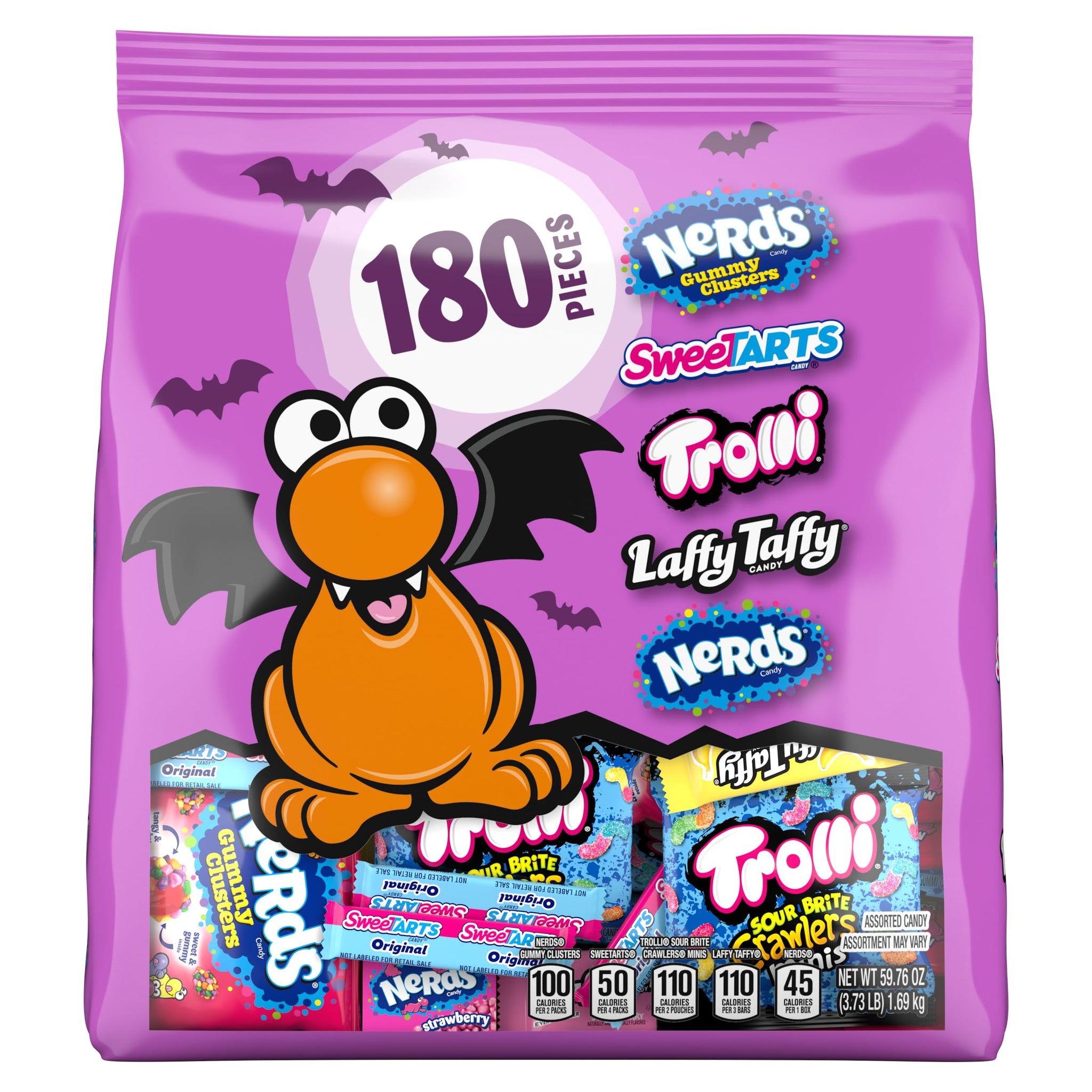 Halloween Candy Core Winners Trick-or-Treat Variety Bag, Nerds Gummy Clusters, Sweetarts, Trolli, Laffy Taffy, and Nerds Original, 180 Pieces, 59.76