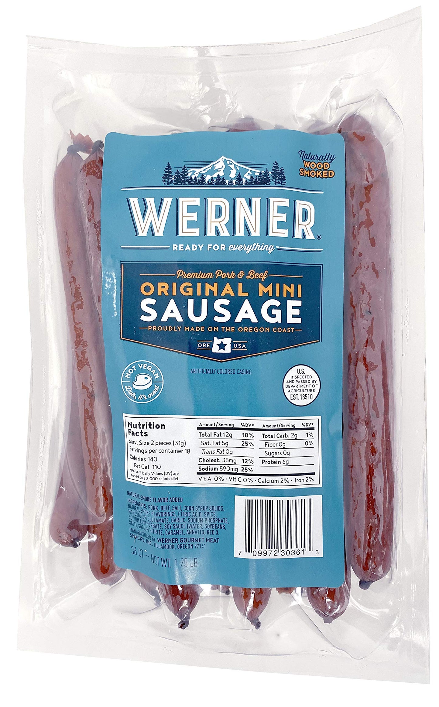 Werner Mini Sausage Sticks Pack of 36 - Bulk Meat Sticks 6” Sausage Sticks - Made in the USA