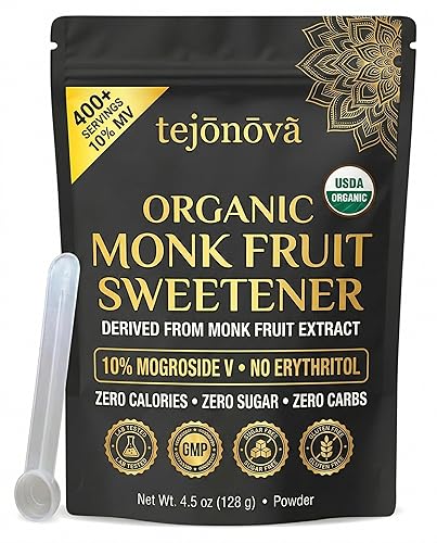 Organic Monk Fruit Extract Powder 4.5 oz - Pure Monk Fruit Sweetener, No Erythritol, Zero Calorie Sugar Substitute for Coffee, Tea & Baking (412