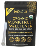 Organic Monk Fruit Extract Powder 4.5 oz - Pure Monk Fruit Sweetener, No Erythritol, Zero Calorie Sugar Substitute for Coffee, Tea & Baking (412