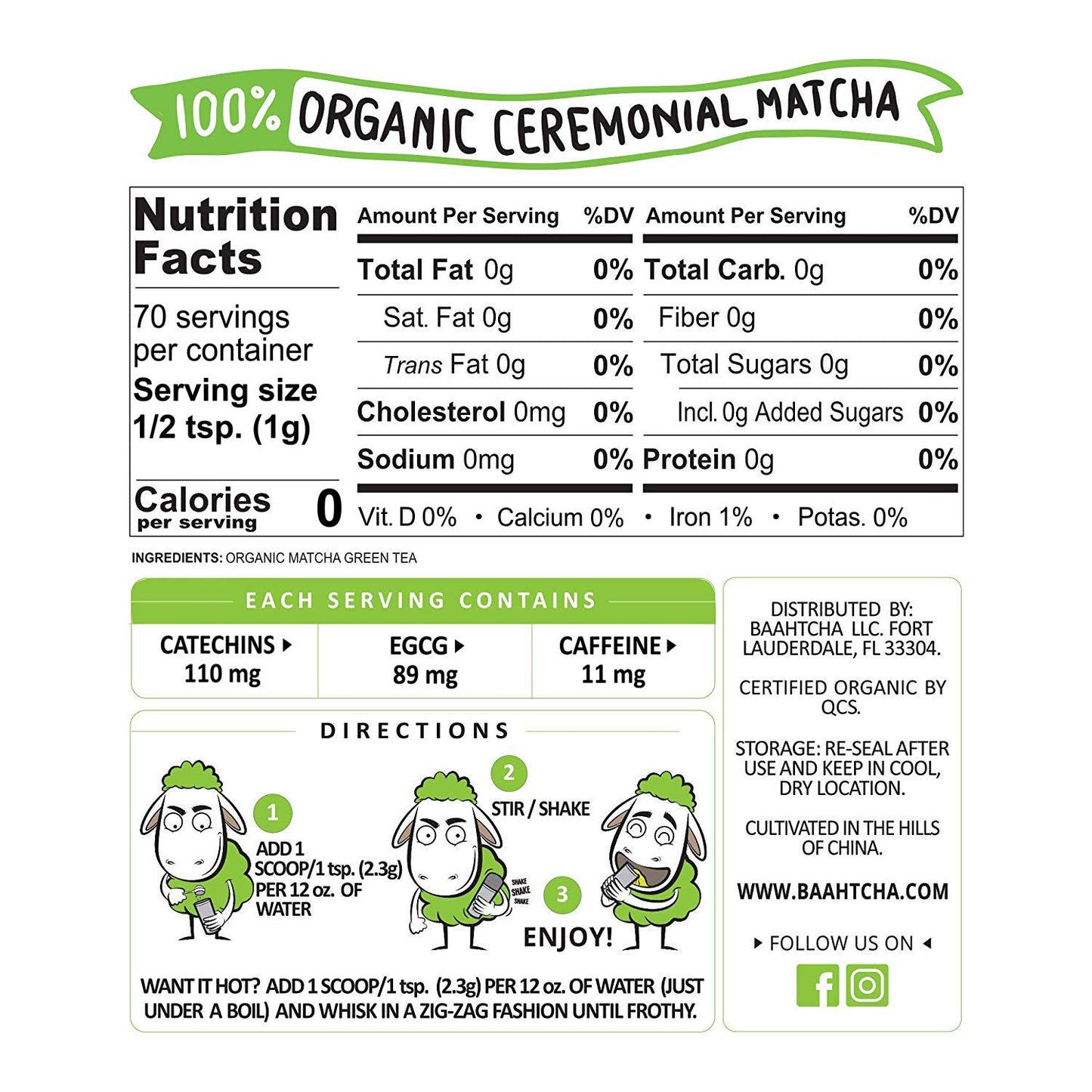 Baahtcha - USDA Organic Matcha Green Tea Powder - Premium Ceremonial Grade - Value Size Lowest Price - Natural Caffeine Energy Drink Mix, Antioxidant