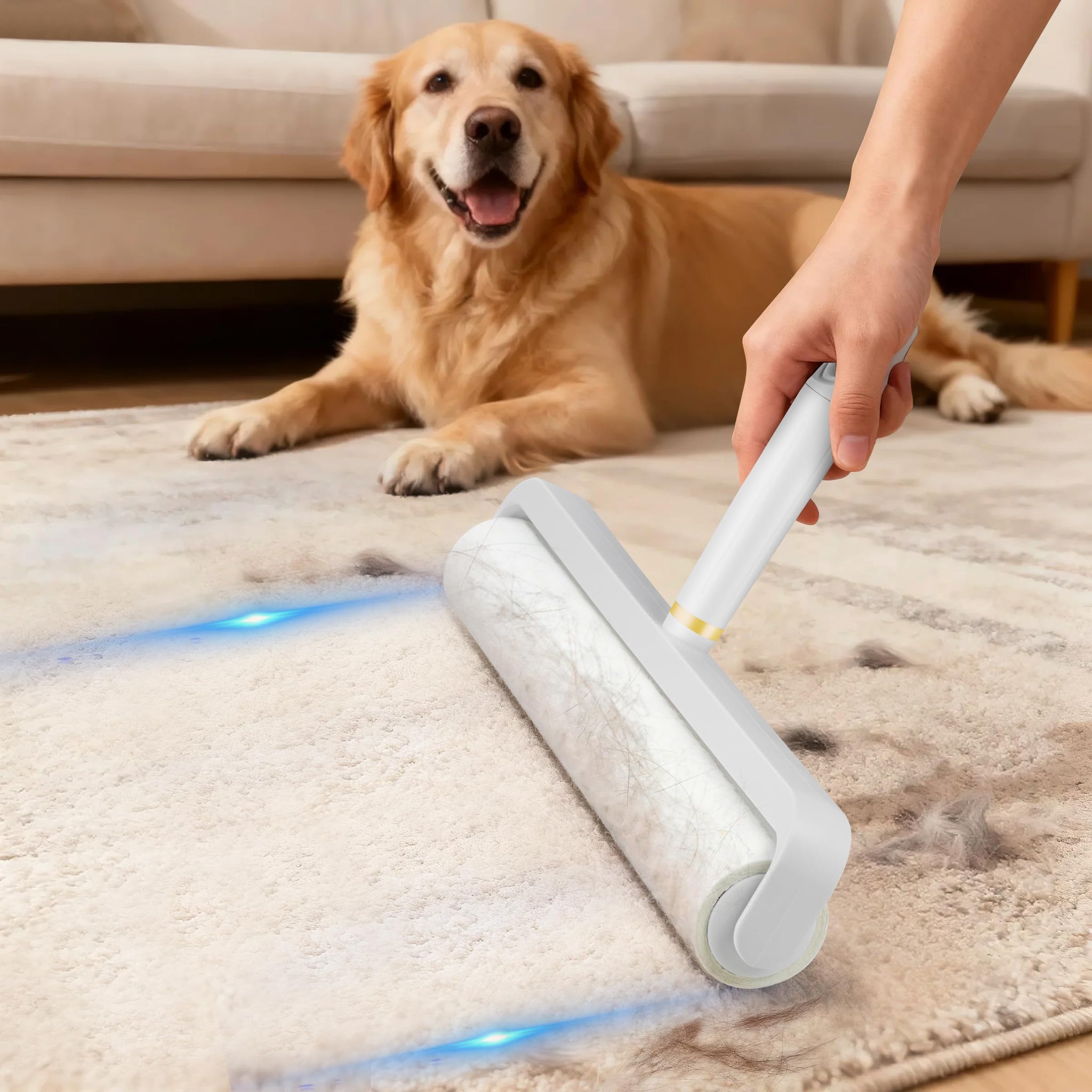 14.17" Extra-Wide Lint Roller Kit with 5 Refills & Dust Cover | Reusable Pet Hair Remover for Furniture, Car, Clothes | Extendable Handle (100