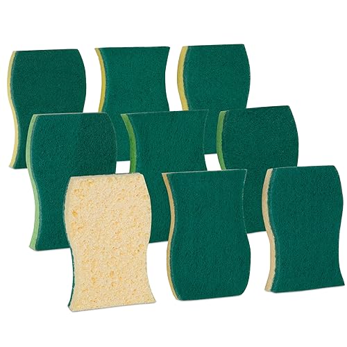 Smart Design Heavy Duty Cellulose Smart Scrub Sponge - Set of 9 - Ultra Absorbent - Ergonomic Shape - - Cleaning, Dishes, & Hard Stains - Green