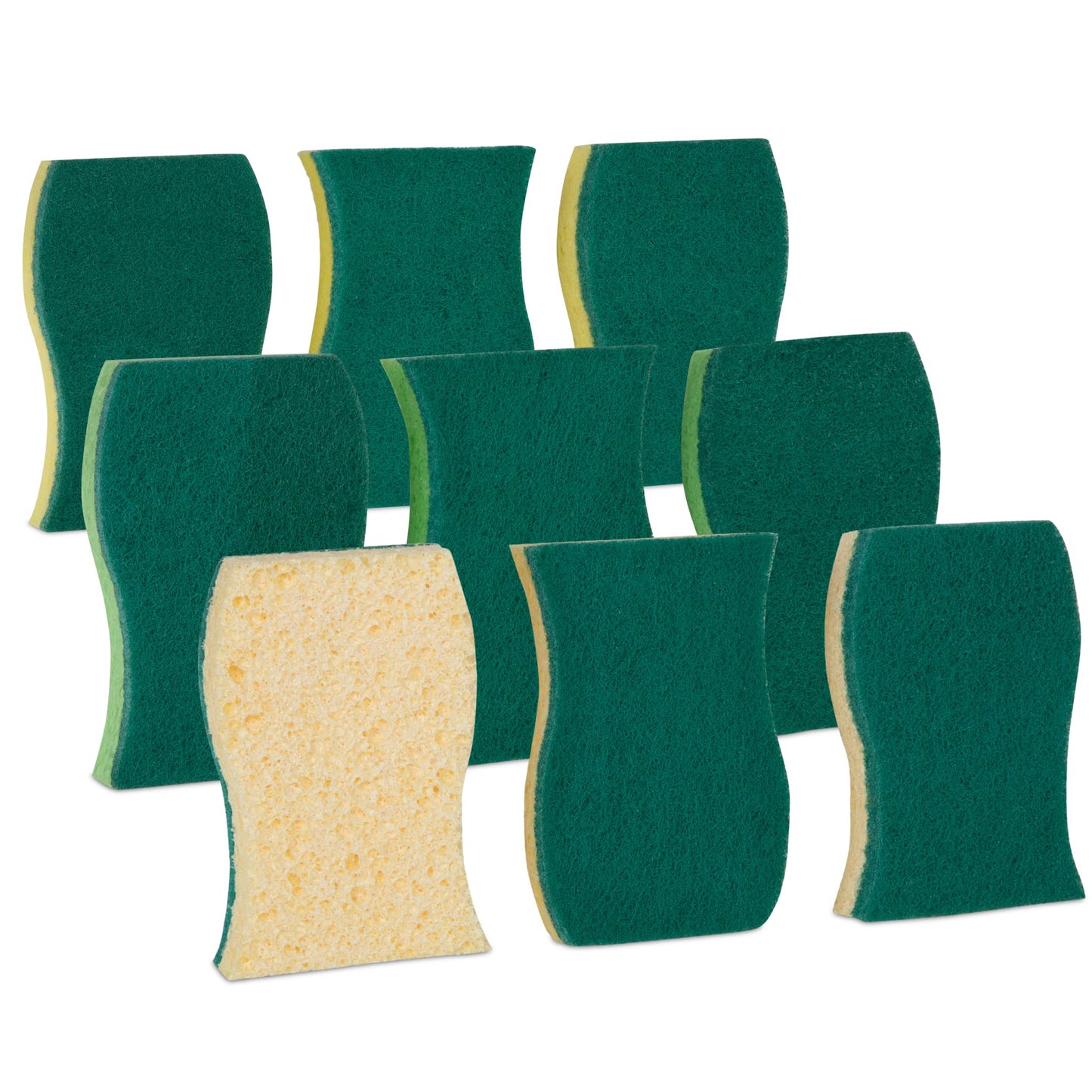 Smart Design Heavy Duty Cellulose Smart Scrub Sponge - Set of 9 - Ultra Absorbent - Ergonomic Shape - - Cleaning, Dishes, & Hard Stains - Green